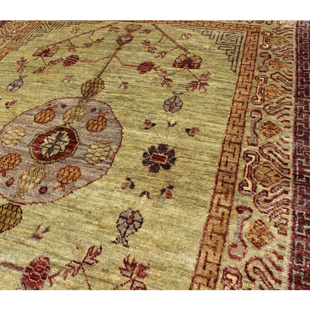 Traditional Vintage Khotan Rug With Central Medallion in Soft Sage Green and Golden Honey For Sale - Image 3 of 8