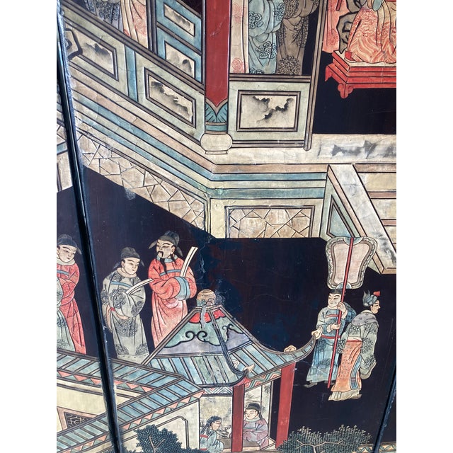 18th Century Coromandel 4 Panel Folding Screen2 Sided Chinoiserie For Sale - Image 12 of 17