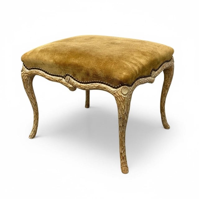 Hollywood Regency Mid-Century Hollywood Regency Italian Carved Faux Bois Stool. / Ottoman / Bench For Sale - Image 3 of 5