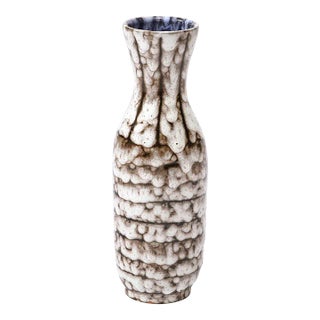 Mid-Century Modernist White and Earth Toned Ceramic Vase With Banded Detailing For Sale