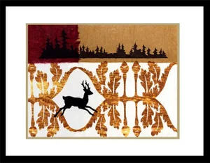 "Deer in Oak" Contemporary Original Mixed-Media Woodland Collage by Kathleen Ney, Framed