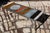 "Sun" coffee table - circa 1965 Polychrome glazed ceramic tile top Patinated metal base Signed "R.CAPRON" on the top In...
