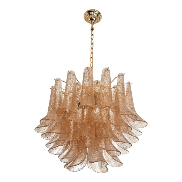 Contemporary Clear and Gold “Petali-Selle” Murano Glass Chandelier in Mazzega Style For Sale