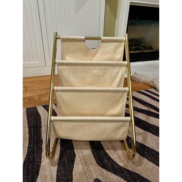 Metal 1960s Mid Century Brass Magazine Rack For Sale - Image 7 of 8