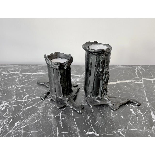 Black Pair of Osanna Visconti Hand-Cast Black Bronze Candle Holders From the Invisible Collection For Sale - Image 8 of 9