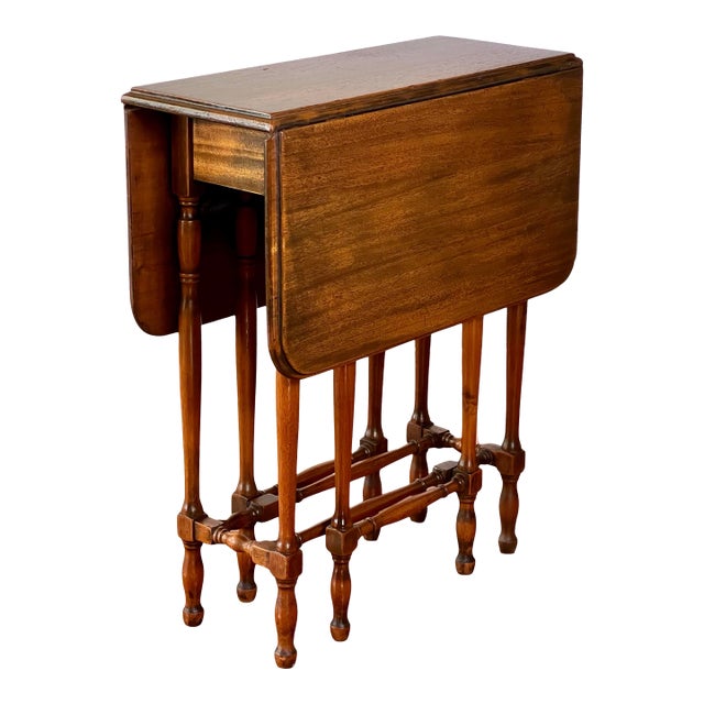 Antique English Walnut Drop-Leaf Occasional Table, Rectangular, 1920s For Sale