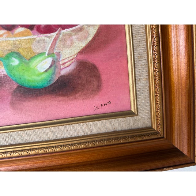 1970s Vintage Je. Ann Still Life Oil on Canvas Board Painting – Framed For Sale - Image 11 of 12