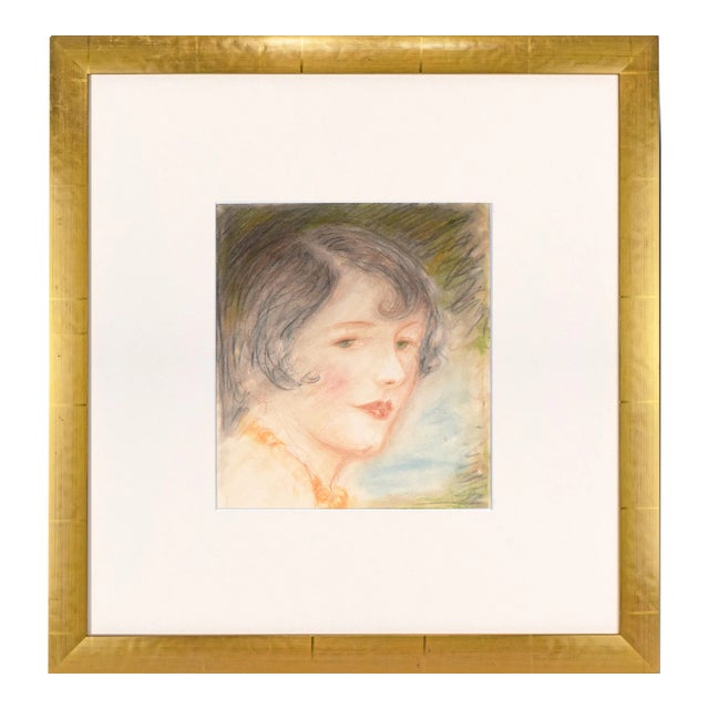 Antique Art Deco Portrait Drawing of a Woman by Charles Sheldon C. 1920s For Sale