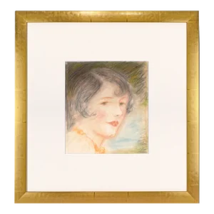 Antique Art Deco Portrait Drawing of a Woman by Charles Sheldon C. 1920s