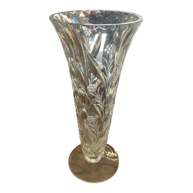 1980s Decorative Glass Floral Vase For Sale