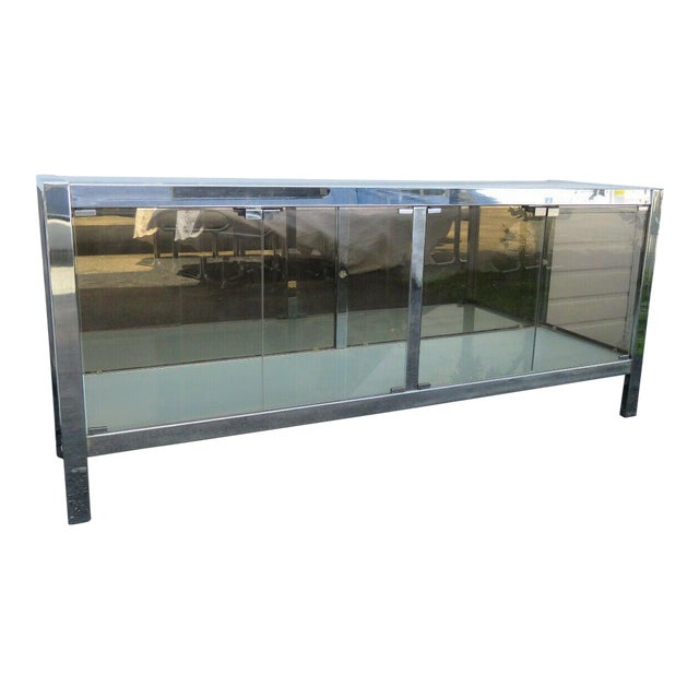 Mid Century Modern Chrome And Glass Display Case Cabinet With