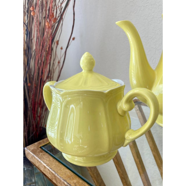 1960s Circa 1960 Federalist Pattern No. 4236 Ironstone Lemon Yellow Coffee Service Set - Set of 3 For Sale - Image 5 of 13