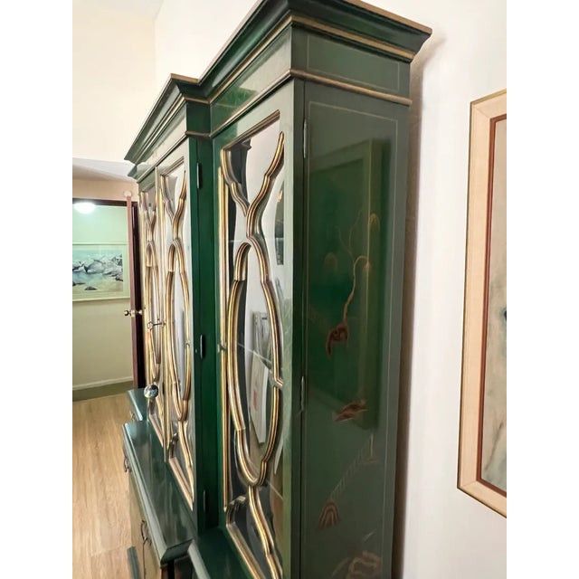 1970s Vintage Karges Chinoiserie Style Bubble Glass Secretary Breakfront For Sale - Image 5 of 10