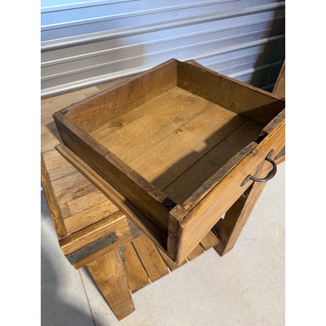 Butcher Block Table With Drawer Built With Antique Wood From England For Sale - Image 17 of 18