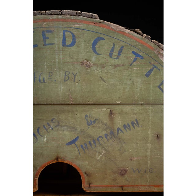 Mint Early 20th C. "Hub City" Feed Cutter Wooden Sign by Albrecht, Fuchs & Thurmann For Sale - Image 8 of 16