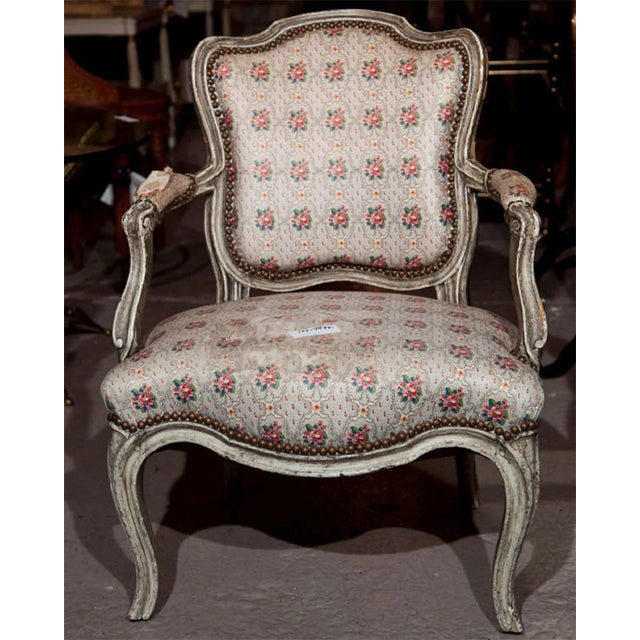 Wood Jansen French Painted Louis XIV Style Armchair For Sale - Image 7 of 7