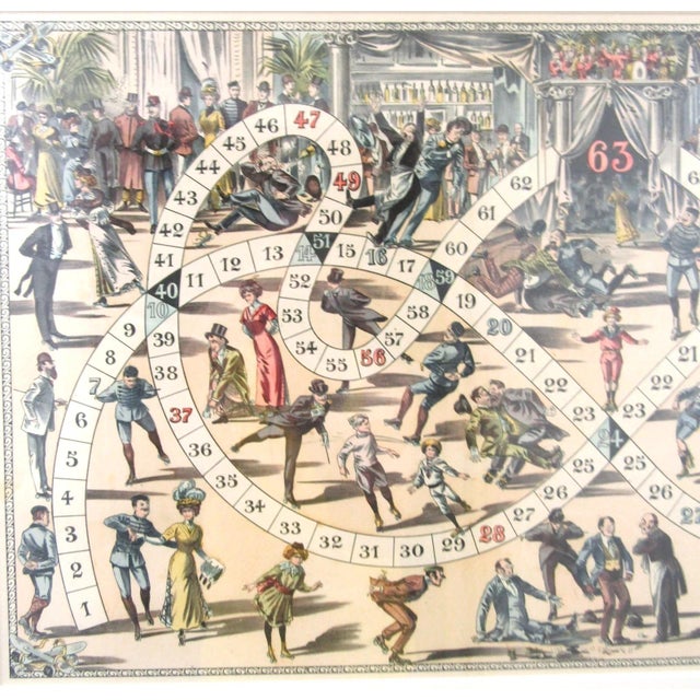 French Rare Jeu Du Skating Rink (Game of Goose) French 1900 Game Framed Poster For Sale - Image 3 of 8