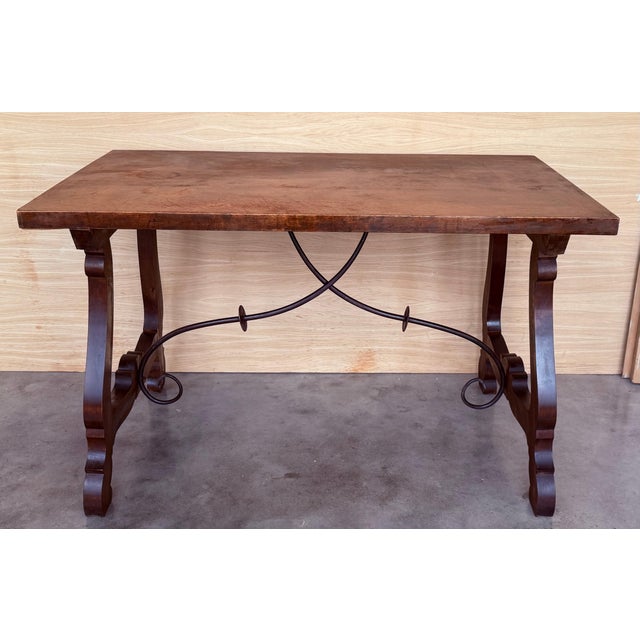 20th Dining or Console Table of Walnut with Lyre Legs and Heavy Top, Spain For Sale - Image 17 of 18