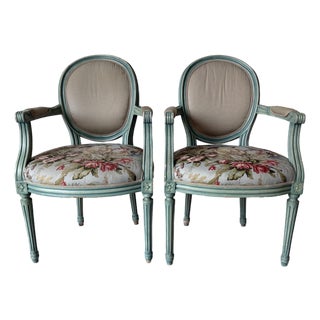 1970’s Vintage Palm Beach Louis XVI–Style Oval Back Arm Accent / Dining Chairs – A Pair For Sale