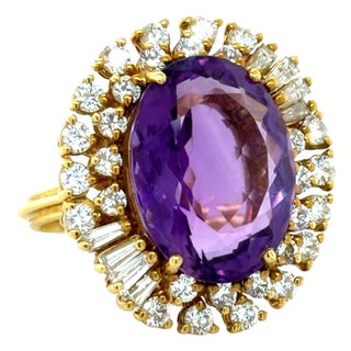 18k Yellow Gold, Amethyst and Diamond Cocktail Ring For Sale