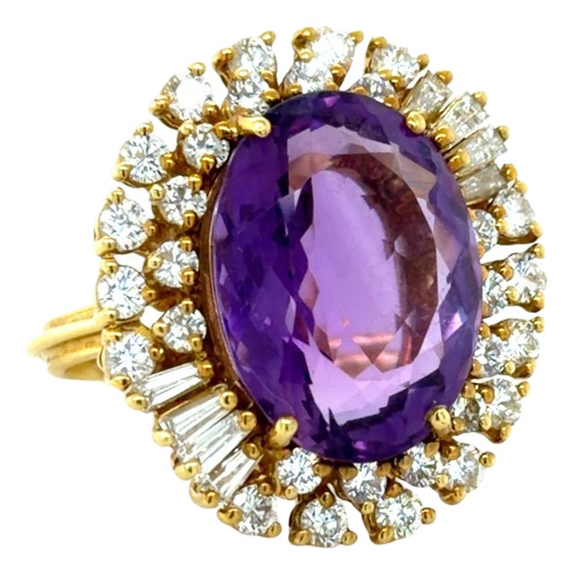 18k Yellow Gold, Amethyst and Diamond Cocktail Ring For Sale
