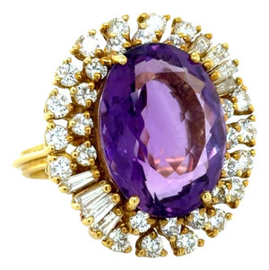 18k Yellow Gold, Amethyst and Diamond Cocktail Ring