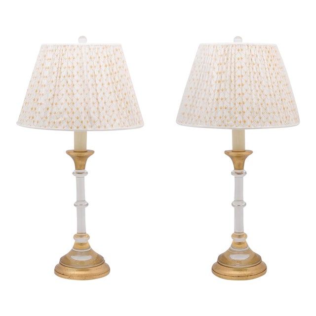 Large 1960s Gilt & Blown Glass Candlestick Lamps in Style of Val. St Lambert - a Pair For Sale