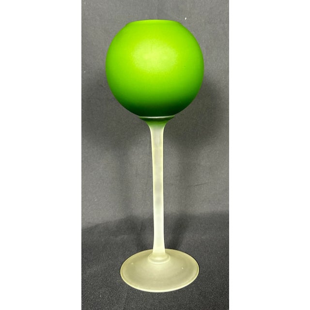 Made in Italy, this Stunning Vintage 1960's Murano Style Satinato Glass Vase by Carlo Moretti is Hand Blown with a Green...