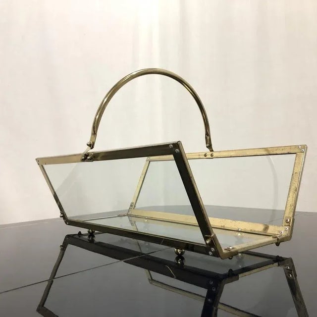 Alessandro Albrizzi Vintage Brass & Glass Magazine Rack Holder For Sale - Image 4 of 11