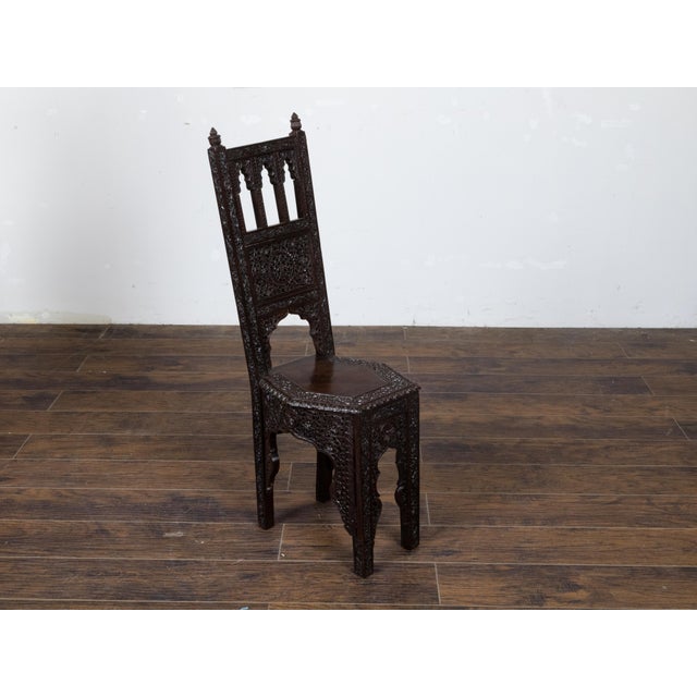 Early 20th Century Anglo Indian Hand Carved Side Chair with Richly Carved Floral Motifs, circa 1900 For Sale - Image 5 of 12