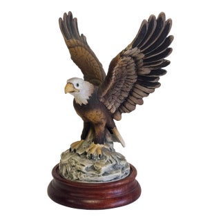 Vintage Porcelain Bald Eagle Figurine on Wood Stand For Sale