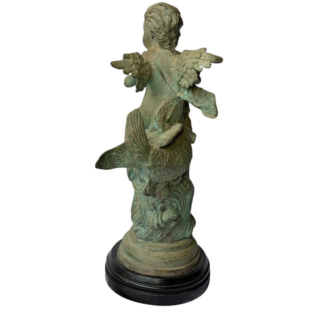 20th Century Continental Verdigris Bronze Putto Riding Fish Sculpture For Sale - Image 4 of 11