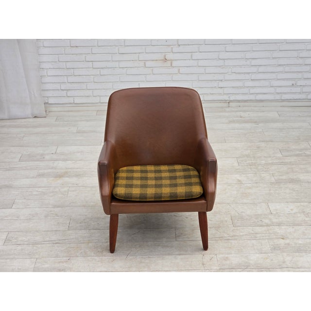 Brown Danish Leatherette Armchair with Teak Legs, 1970s For Sale - Image 8 of 18