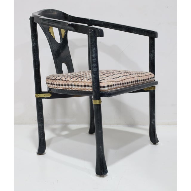 Beautiful chair by Century Furniture. The chair is lacquered in a marbleized green/black finish, brass mounts on legs,...