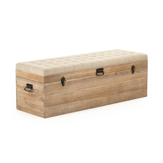 2020s Stockage Storage Bench with Tufted Natural Linen Top For Sale - Image 5 of 5