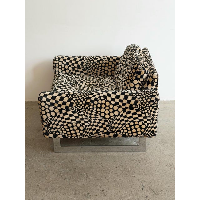 Chrome and Optical Velvet Chair by Milo Baughmann For Sale - Image 9 of 12