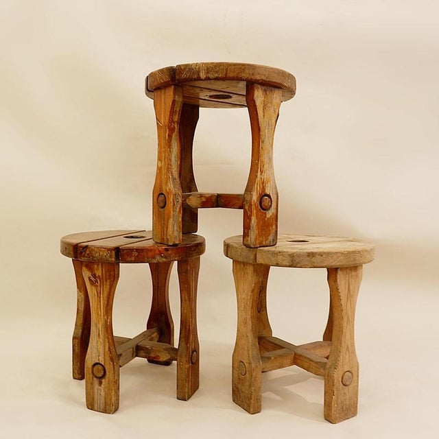 Wood Pine Stools, Sweden, 1940s, Set of 3 For Sale - Image 7 of 13