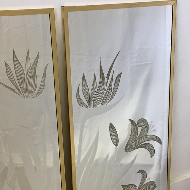 1970s Engraved Art Nouveau Style Mechanical Mirror Works Floral