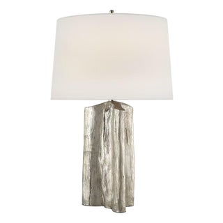 Thomas O'Brien by Visual Comfort Signature Sierra Buffet Lamp in Burnished Silver Leaf with Linen Shade For Sale