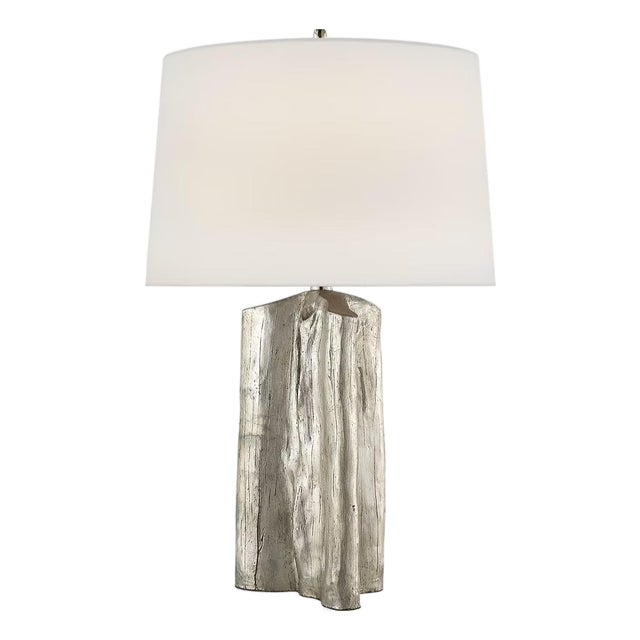Thomas O'Brien by Visual Comfort Signature Sierra Buffet Lamp in Burnished Silver Leaf with Linen Shade For Sale