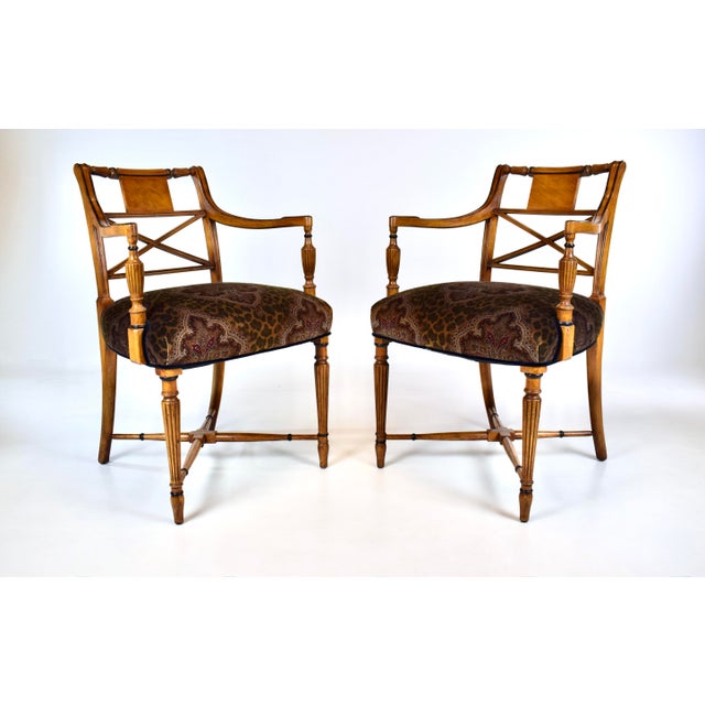 Regency Armchairs in Velvet by Thomas Hope, Burl Wood, X-Back Design For Sale - Image 13 of 13