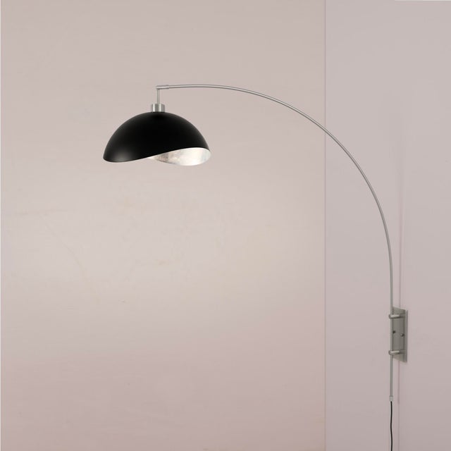 Nova Luna Bella Wall Arc Lamp - Matte Black/Silver Shade, Satin Nickel, Dimmable For Sale - Image 4 of 6
