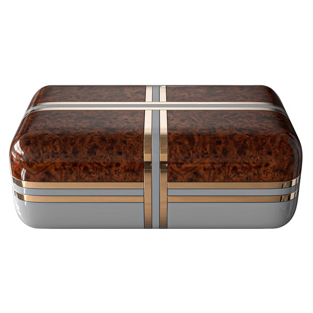 "Armonia" Coffee Table, Bronze, Stainless Steel, Finely Crafted Wood For Sale In Los Angeles - Image 6 of 7