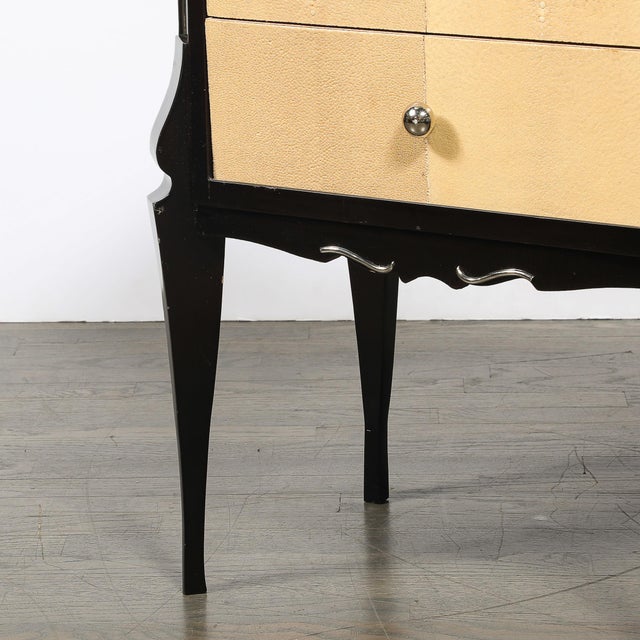 Art Deco Directoire Style Ebonized Nightstands W/Shagreen Fronts & Mirrored Tops For Sale In New York - Image 6 of 18