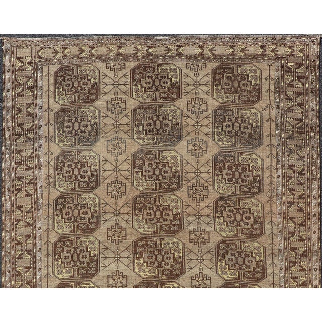 Hand-Knotted Turkomen Ersari Rug in Wool With Repeating Sub-Geometric Gul Design For Sale - Image 4 of 14