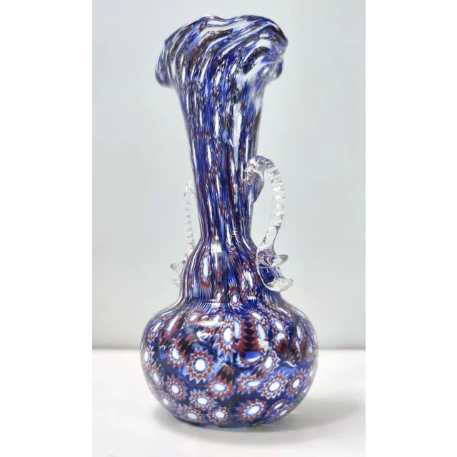 Vintage Blue Murano Glass Vase with Murrines attributed to Fratelli Toso, Italy, 1960s For Sale - Image 7 of 16