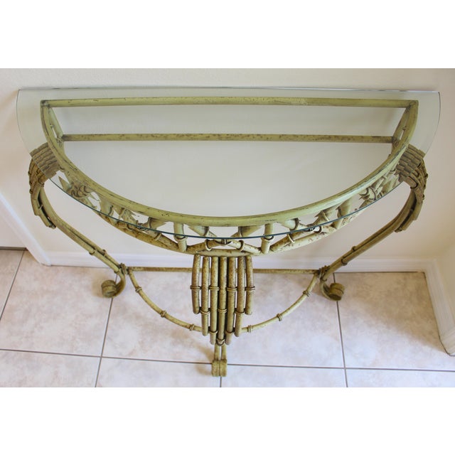 Ornamental & Decorative Materials Vintage Hollywood Regency Faux Bamboo Console Table & Mirror Set Demilune Palm Beach Regency 1970s For Sale - Image 7 of 18