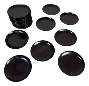 Meiji Era Black Lacquered Wood Plates, 1890s, Set of 20