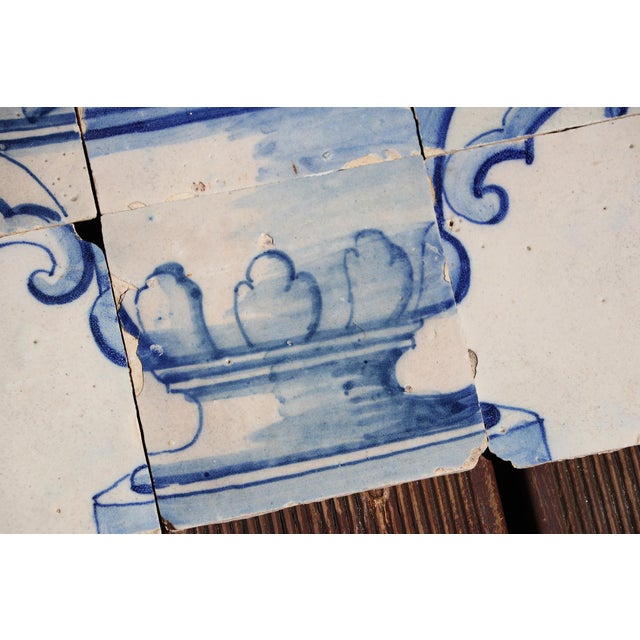 Blue Tile Mural Panel Depicting a Baroque Jardinière With Flowers, Portuguese, 18th Century For Sale - Image 8 of 16