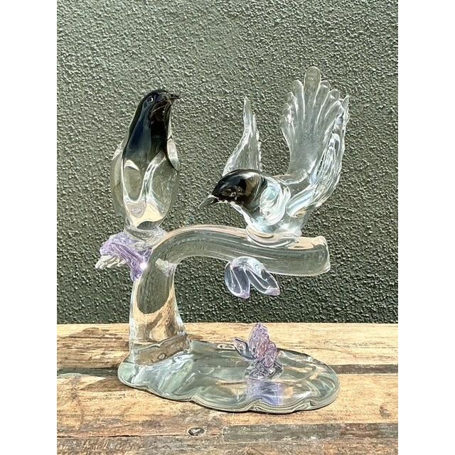 Mid-Century Modern Vintage Italian Glass Lovebirds After Murano For Sale - Image 3 of 12